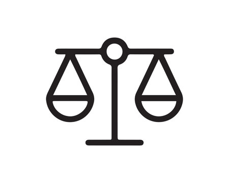 Scales of justice icon symbolizing legal balance and fair judgment with fairness judgment equality weighing minimalist
