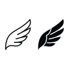 Obraz premium A pair of bird wing icons featuring a stylized feathered presented in both thin black outline and solid black filled formats