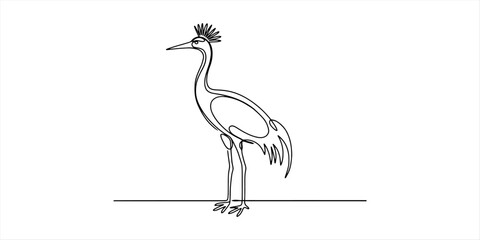 Obraz premium Continuous single line drawing of a crowned crane bird standing in a simple artistic minimal style