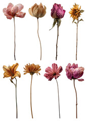 Obraz premium PNG Dried flowers in vibrant colors element set on transparent background