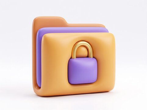 3D storage folder icon with a closed security padlock file storage secure folder data security