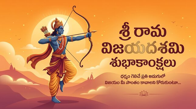 Lord Rama aiming bow for Vijayadashami festival greeting
