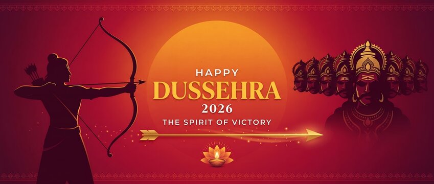 Lord Rama shooting arrow at Ravana Dussehra greeting