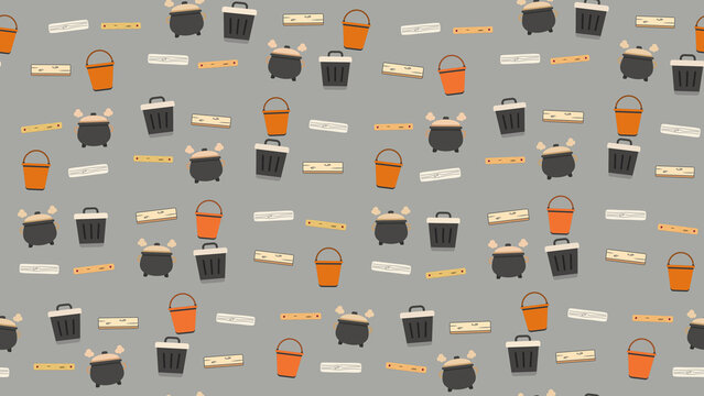 Cauldron, bucket, and wood plank pattern