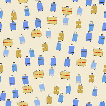 Seamless pattern of blue and yellow suitcases