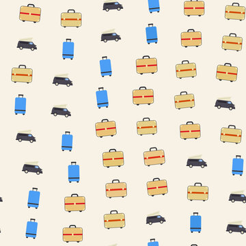Seamless pattern of luggage and camper vans
