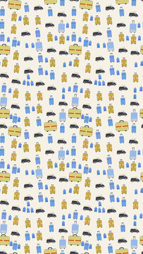 Seamless Pattern of Suitcases and Camper Vans