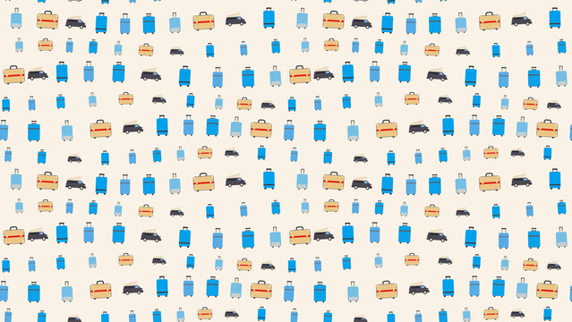 Seamless pattern of suitcases and vans