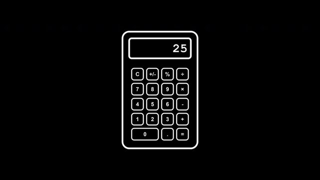 calculator outline icon animation on  transparent background 4k alpha channel video