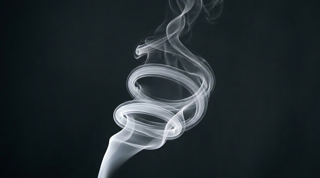 Graceful white smoke swirl twisting upward against a dark background with smoke trail