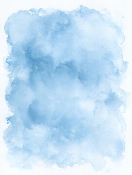Soft blue watercolor wash with layered brush textures and uneven edges on a clean white background, creating a calm abstract backdrop.
