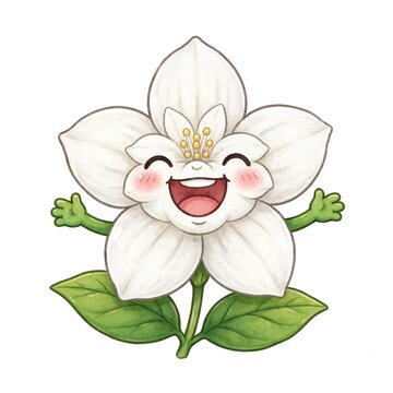 Cute Happy Jasmine Flower Cartoon Character Laughing With Joy