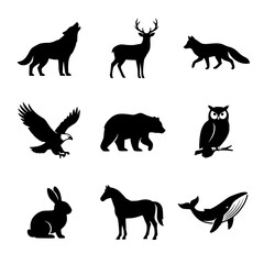 Fototapeta premium Black wildlife animal silhouettes vector collection