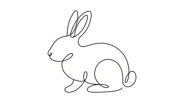 Minimalist Rabbit Line Art: A charming single-line drawing captures the essence of a rabbit with its long ears and fluffy tail, embodying simplicity and elegance.