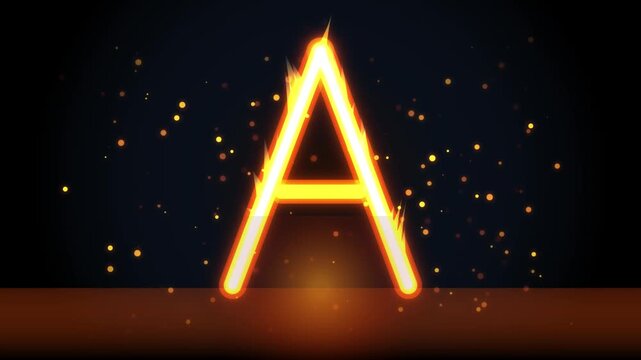 Burning Fiery Letter A with Glowing Flames and Sparks Loop