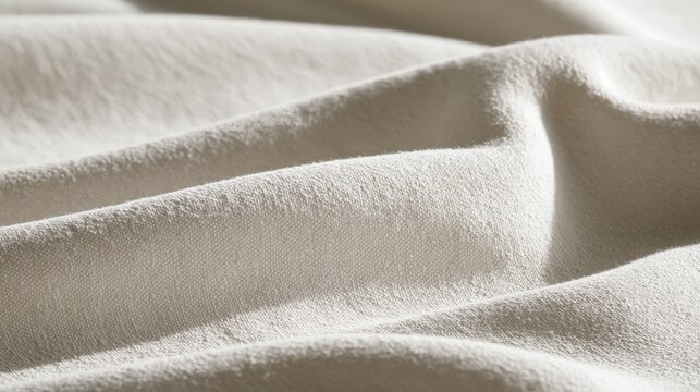 Soft off-white fabric texture with gentle folds and subtle shadows creating a smooth organic surface for textile backgrounds and