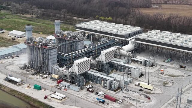 Aerial view of a natural gas power plant for energy generation