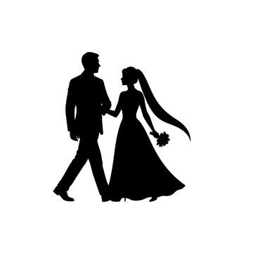 Father giving away bride silhouette, wedding ceremony vector art