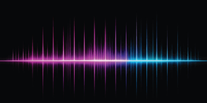 Dual tone pink and blue neon sound wave equalizer with audio waveform neon lights music visualization digital signal glowing lights frequency spectrum audio tech sound pattern high energy