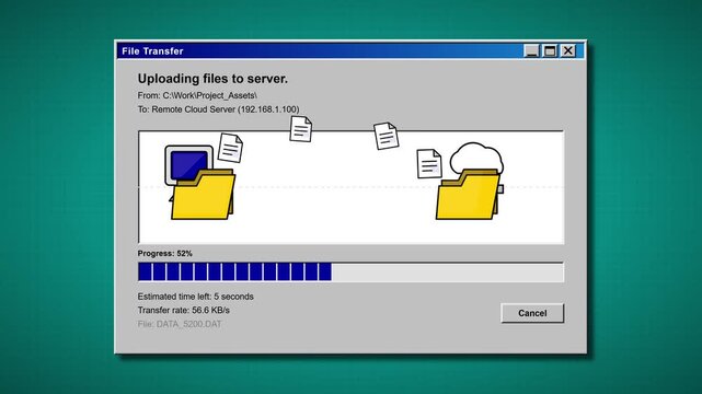 Retro Computer File Uploading Progress Window Interface