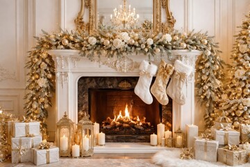 Obraz premium Elegant festive fireplace decor