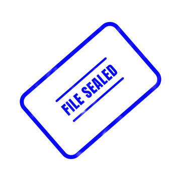 A blue rubber stamp style graphic shows the words file sealed inside a rectangular frame on a plain white backdrop illustration
