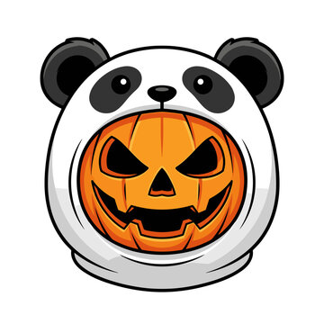 Halloween Pumpkin Panda Mascot Head Vector Illustration