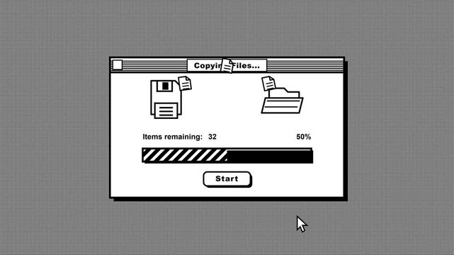Retro Computer Interface Copying Files Progress Bar Animation