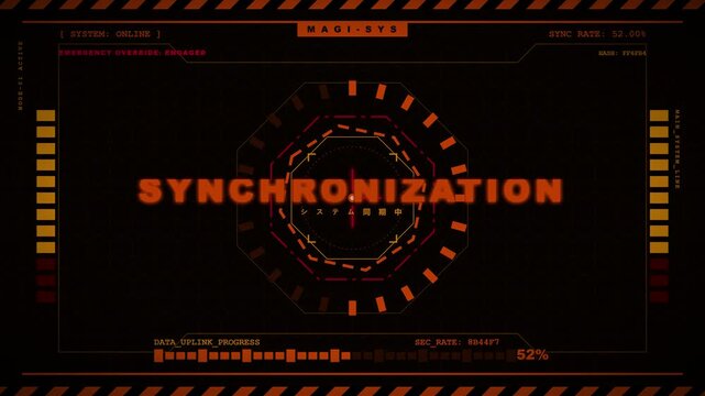 Futuristic HUD Synchronization Interface with Orange Digital Loading Progress Bar