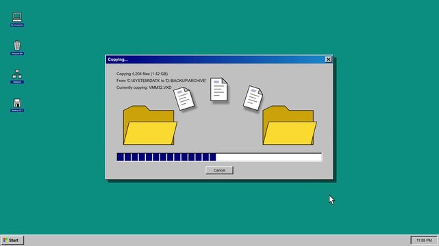 Retro Computer Interface With File Transfer Dialog Box