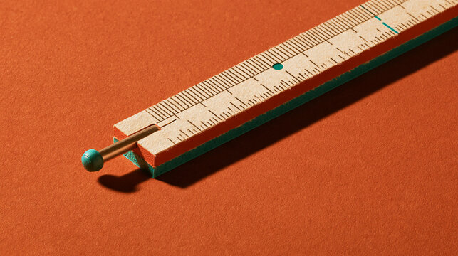Layered paper cut illustration of a sliding measuring scale on a burnt orange background, with generous copy space