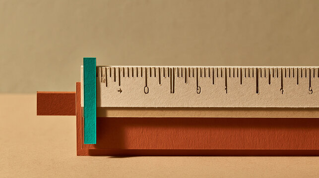 Layered paper cut illustration of a sliding measuring scale on a burnt orange background, with soft shadows and a calm composition