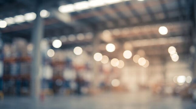 Blurred Interior Perspective of a Large Industrial Distribution Warehouse Facility