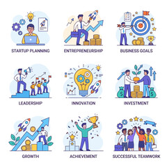 Fototapeta premium Entrepreneurship and startup growth business concept illustration set.