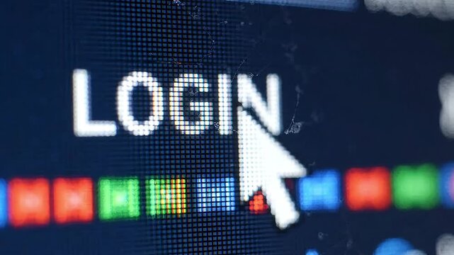 Computer mouse cursor clicking login button on digital screen macro sh