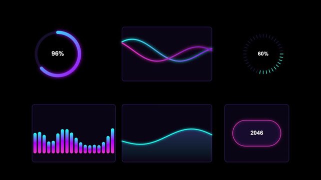 Multi screen digital dashboard hud showing financial graph statistics and glowing data flow modules