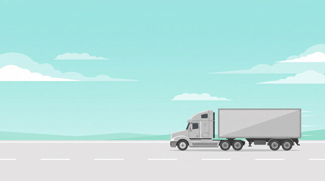 Camion semi remorque roulant sur une route dans une illustration minimaliste