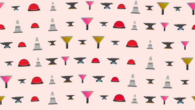 Pattern of Anvils, Hard Hats, Cones, and Funnels