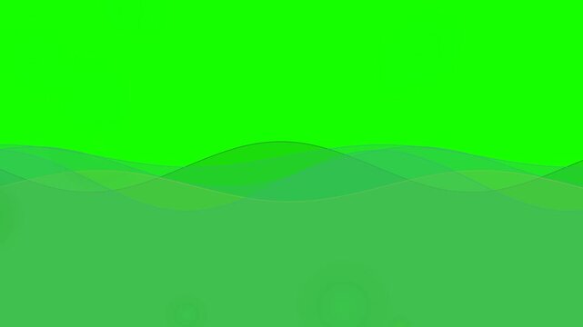 Abstract flowing green and teal waves on a chroma key green screen background.