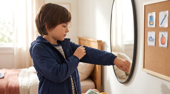 Child Practicing Independent Dressing Skills Before School