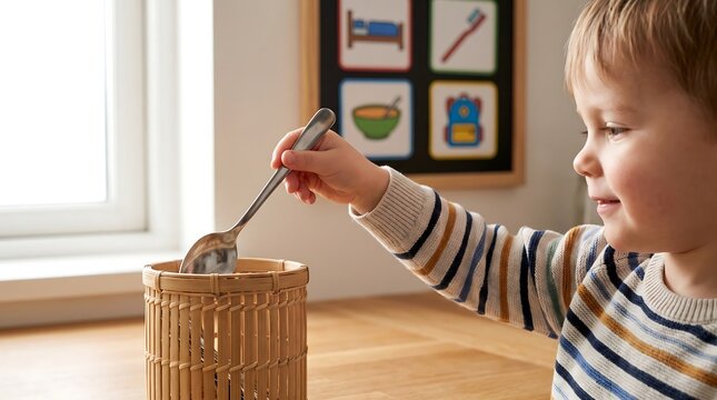 Child Practicing Independent Household Chores At Home