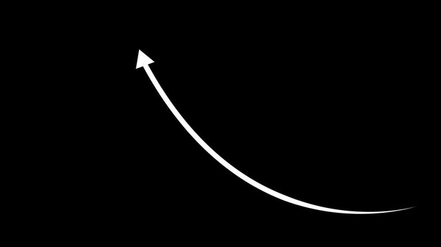 White animated curved arrow drawing swooping upward with emphasis.Designed for success presentations