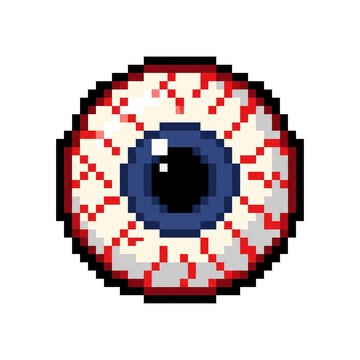 Halloween pixelated donut with eye graphic for sticker and vector designs