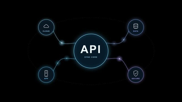 API Network Ecosystem Animation with Connected Cloud and Data Nodes