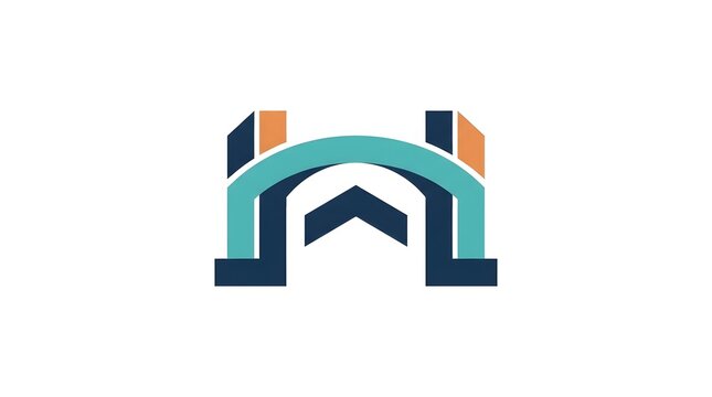 Modern geometric architectural bridge logo design featuring teal and orange structural elements for corporate identity and professional branding