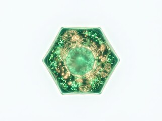 Fototapeta premium Hexagonal Microscopic Structure with Vibrant Green Elements and Intricate Details