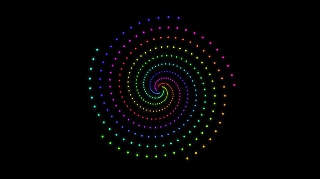 Colorful spiral dot matrix swirl pattern expanding in seamless digital loop