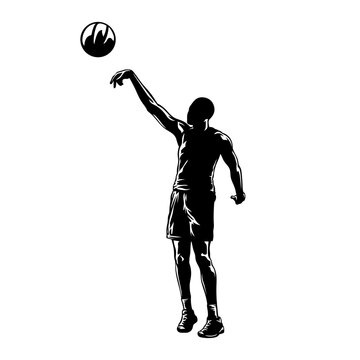 Basketball Player Shooting Ball Silhouette Vector Illustration Isolated on White Background
