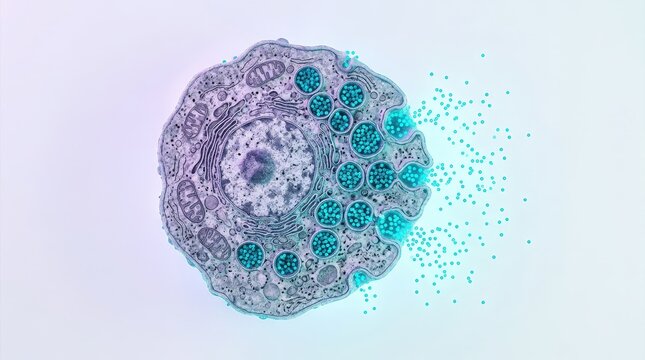 Microbial Cell Structure with Organelles and Particles on a Light Background