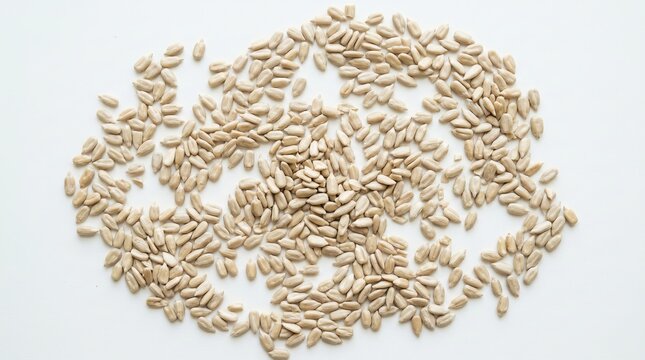 Top View of Peeled Sunflower Seed Kernels Isolated on White Background